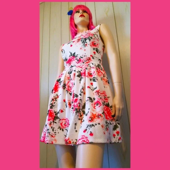🌹Retro Glam Flirty Floral Garden Print Fit & Flare Babydoll Mini Dress - Picture 2 of 10